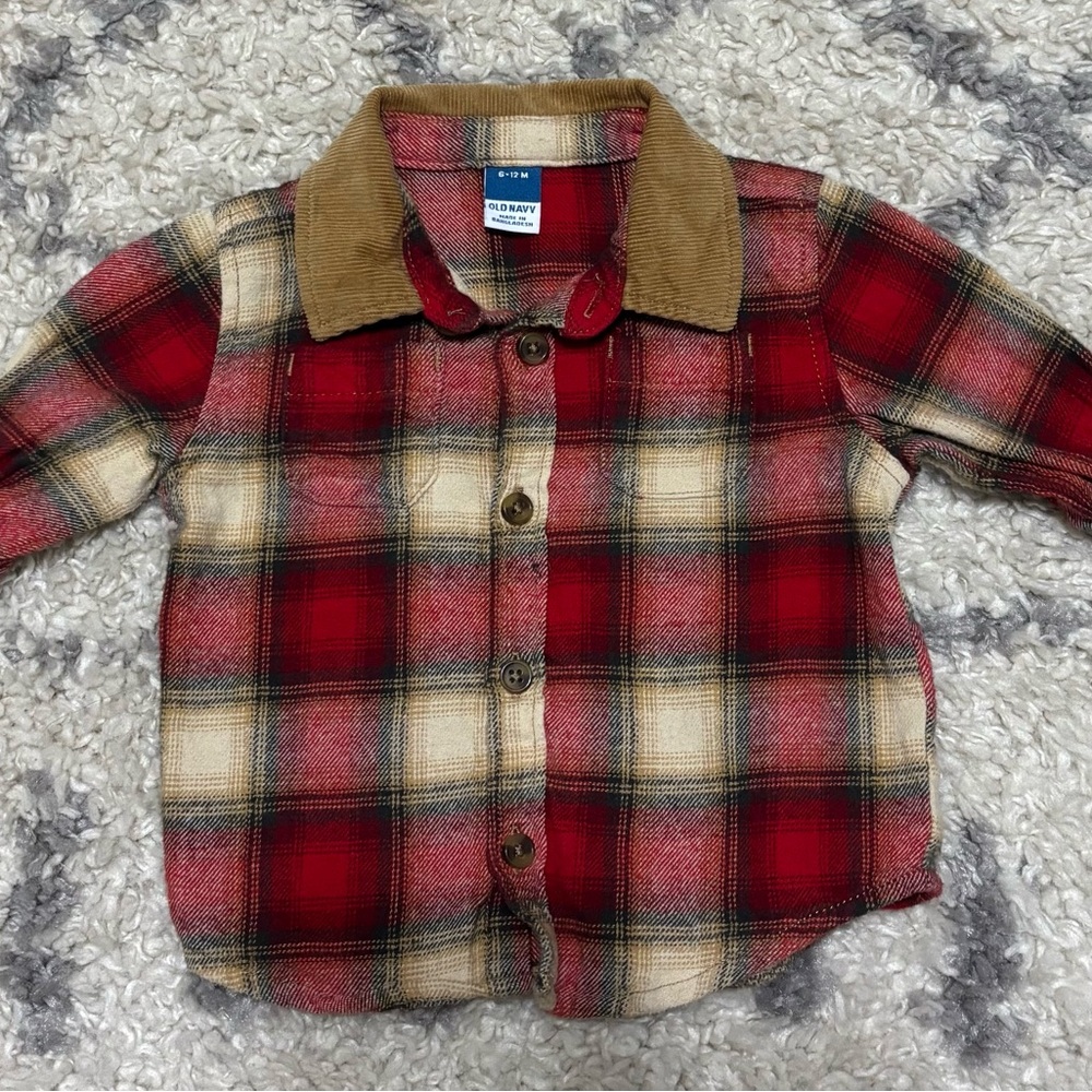 Old Navy Red and Cream Button Down Shirt